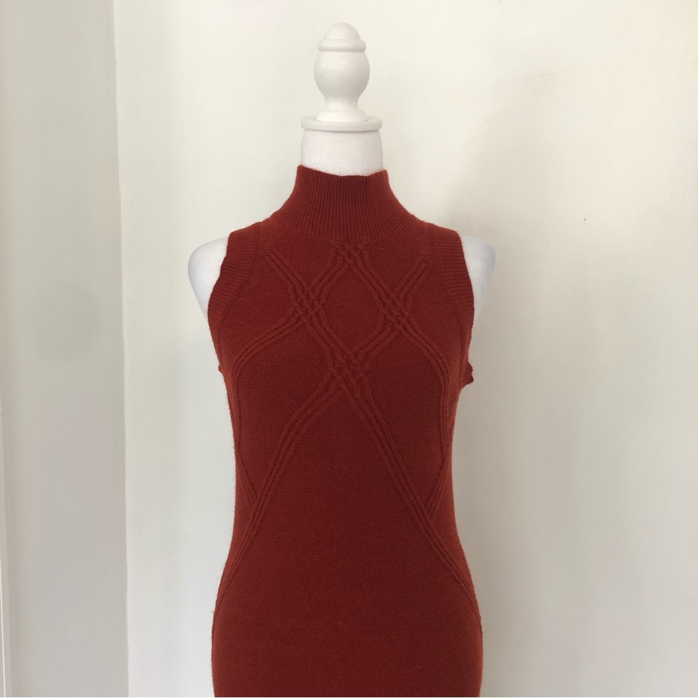 Ali & Jay Women Red Wood Mock Neck Sleeveless Knit Midi Dress Sz M View 4